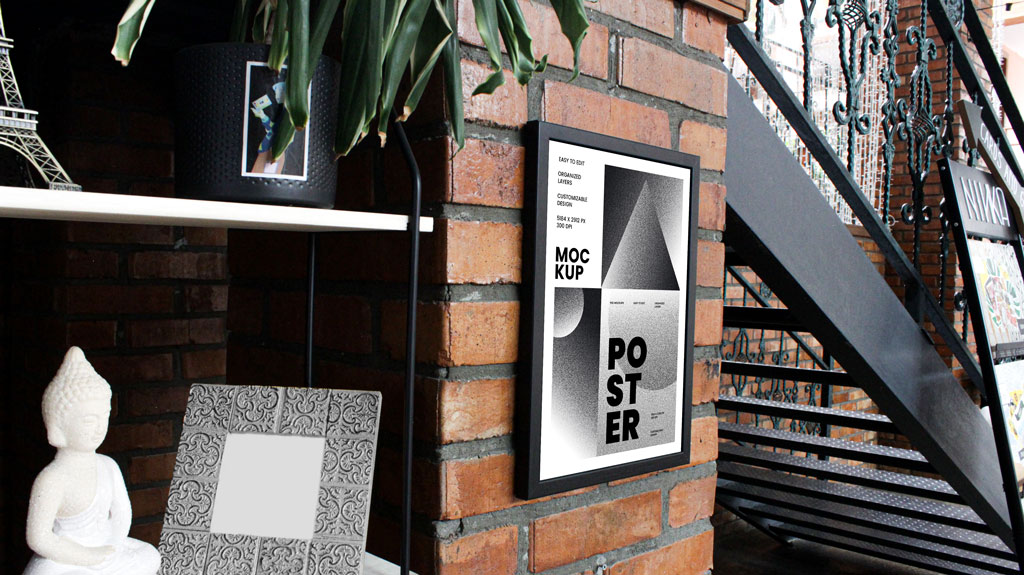 Poster hanging on Brick Wall Mockup